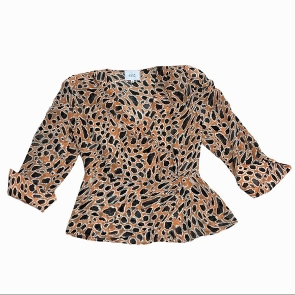 Anthropologie J.O.A. Animal Print Peplum Blouse size S orange and black - Picture 10 of 12